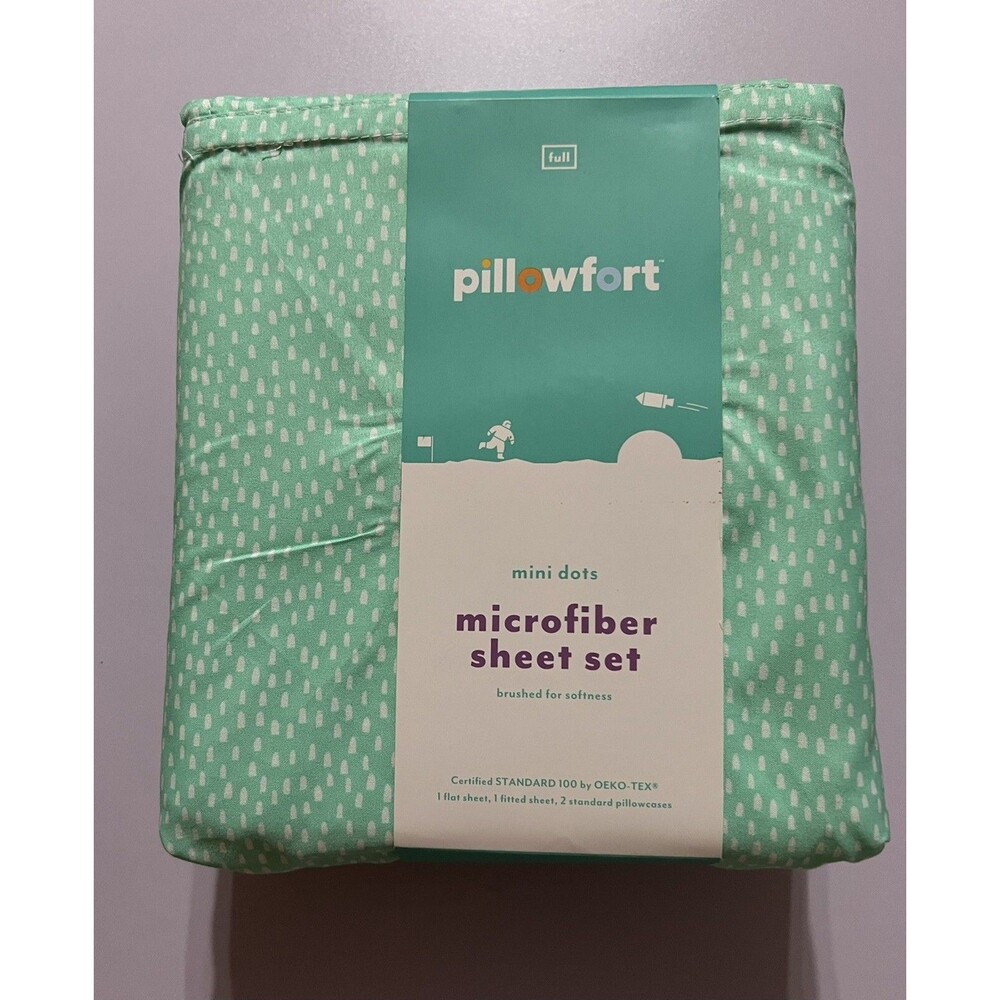 Pillowfort Mini Dots Microfiber Full Sheet Set Oeko-tex Bedding, 4 piece
